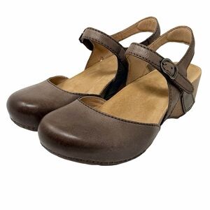 Dansko Tiffani Open Back Mary Janes Size EU 39 Milled Brown Burnished Leather